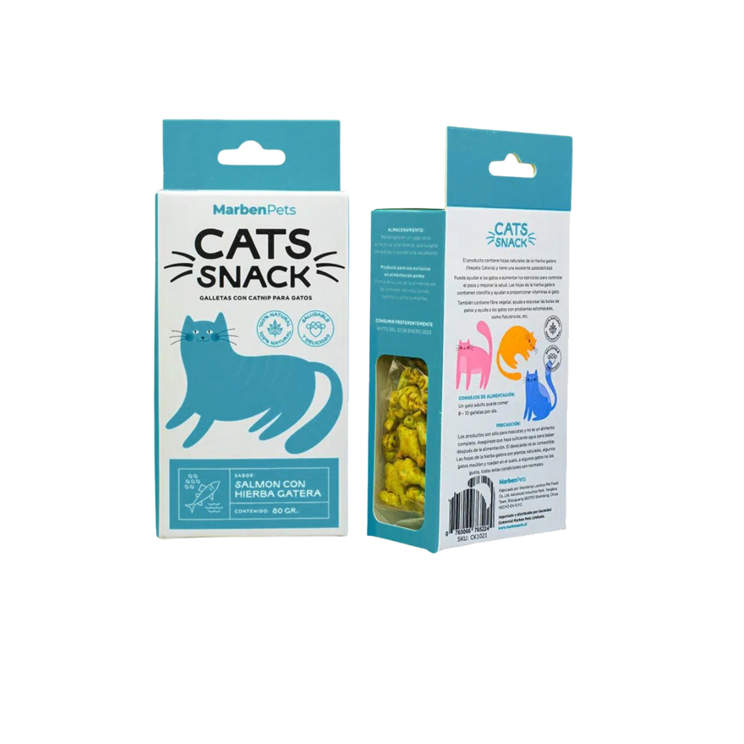 Cats snack galletas con hierba gatera sabor salmón con hierba gatera 80 GR