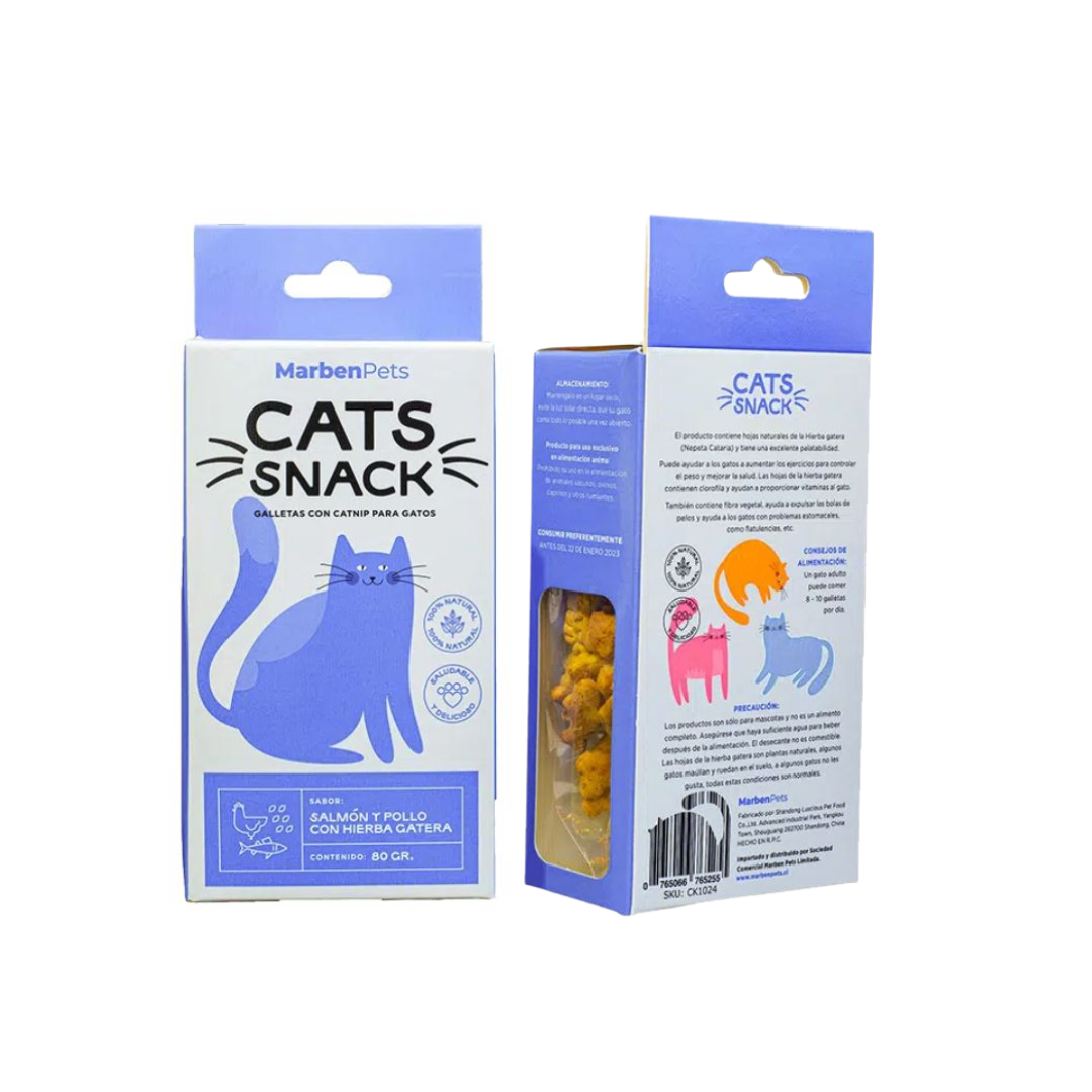 Cats snack galletas con hierba gatera sabor salmón con pollo - hierba gatera 80 GR