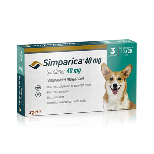 Simparica 40mg x 3 Unidades Para Perros (10KG a 20KG)