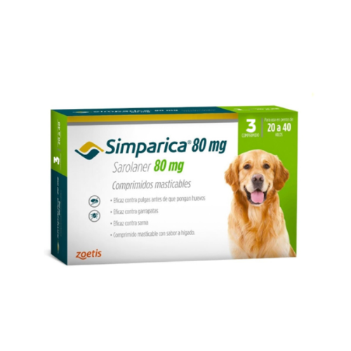 Simparica 80mg x 3 comprimidos Para Perros (20KG a 40KG)