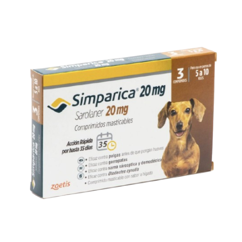 Simparica 20mg x 3 Unidades Para Perros (5KG a 10KG)