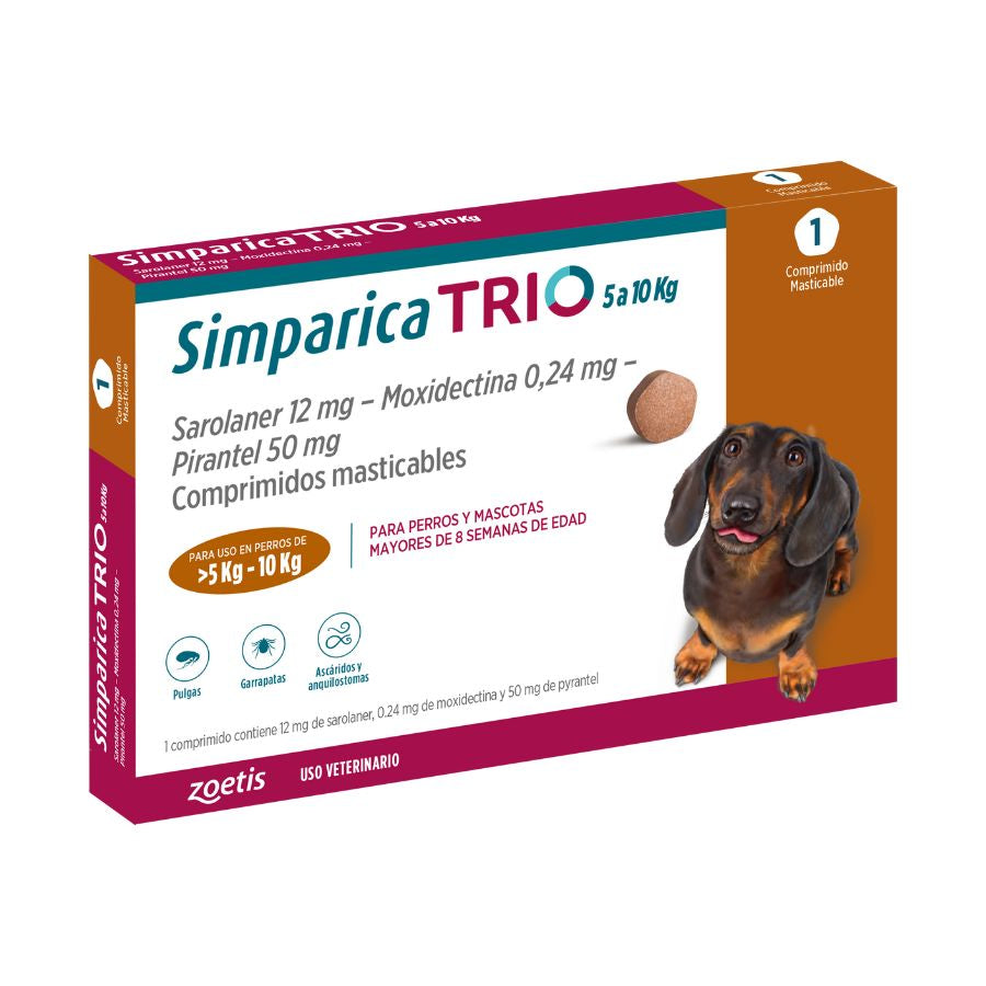 Simparica trio 5.1 - 10 kg antiparasitario para perros 1 comprimido