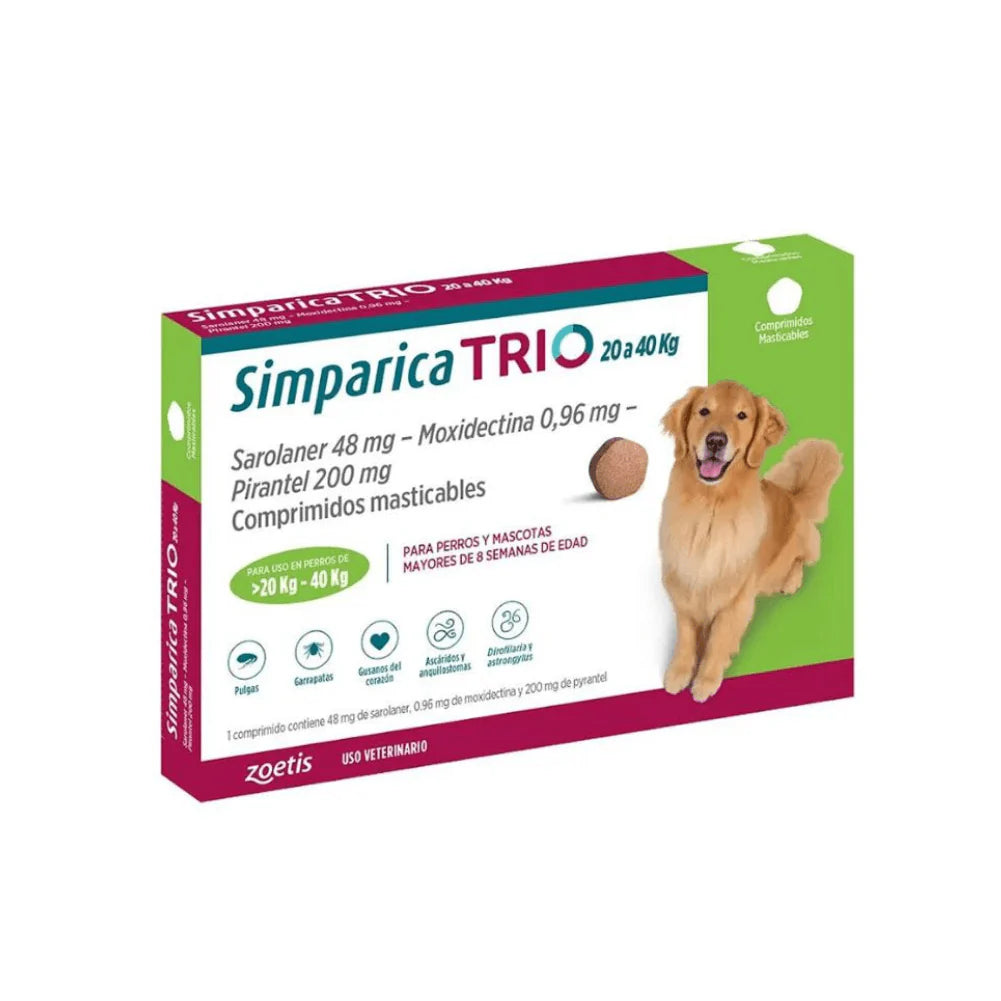 Simparica Trio 20 - 40kg antiparasitario para perros 1 Comprimido