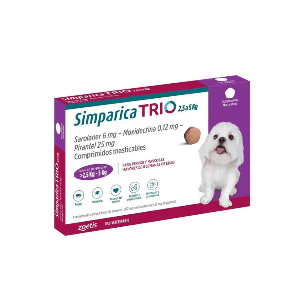 Simparica Trio 2.5 - 5KG antiparasitario para perros 3 Comprimidos