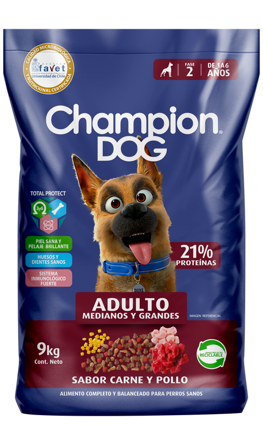 Champion Dog Carne y Pollo 18KG Perro Adulto raza mediana y grande.