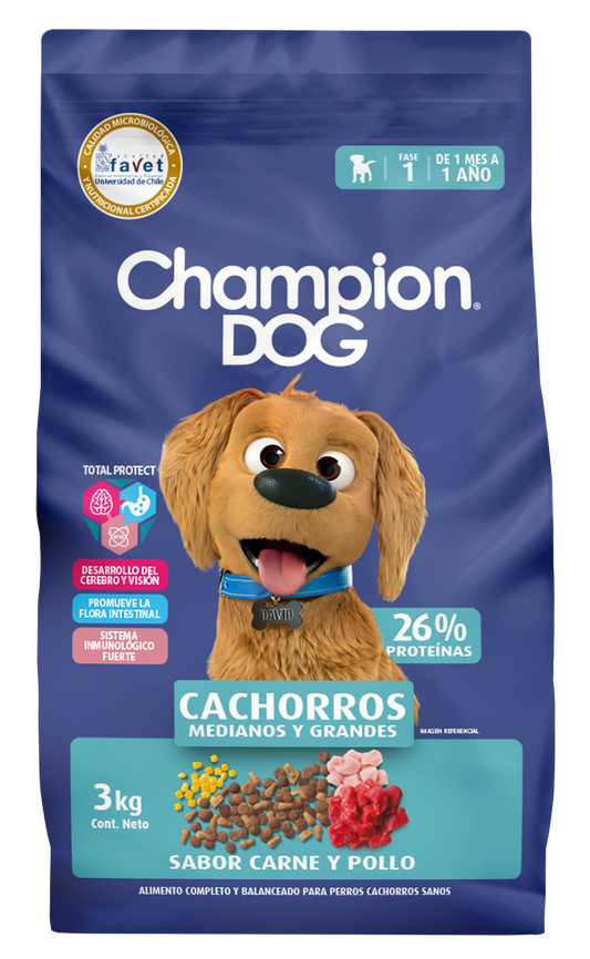 Champion Dog Carne y Pollo 18KG Perro Cachorros raza mediana y grande.