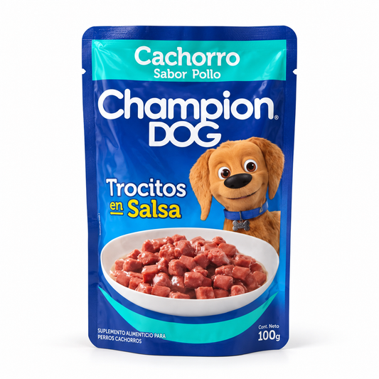 Champion dog -Cachorro Sabor Pollo 100gr Trocitos en salsa
