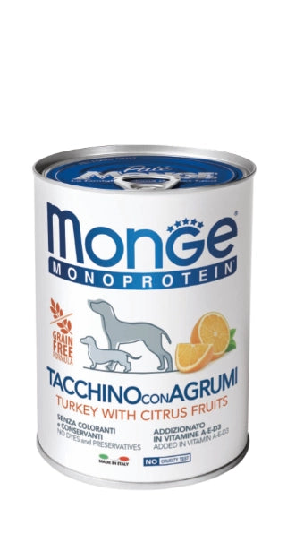Monge Paté Pavo con frutas cítricas 400grs - Alimento para perros.