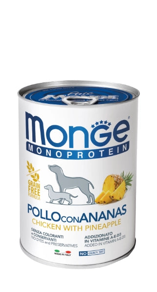 Monge Paté Pollo con piña 400grs - Alimento para perros.