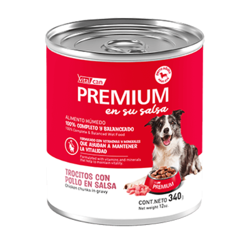 Premium Perro adulto, Pollo en trocitos con salsa 340g