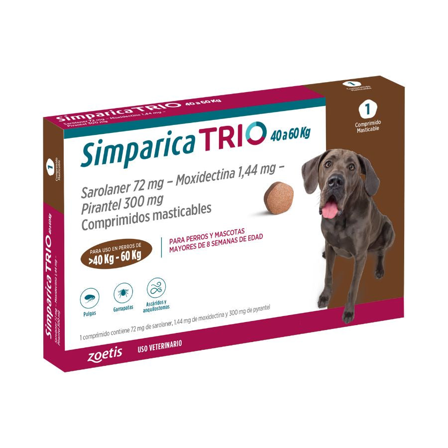 Simparica trio 40.1 - 60 kg antiparasitario para perros 1 comprimido