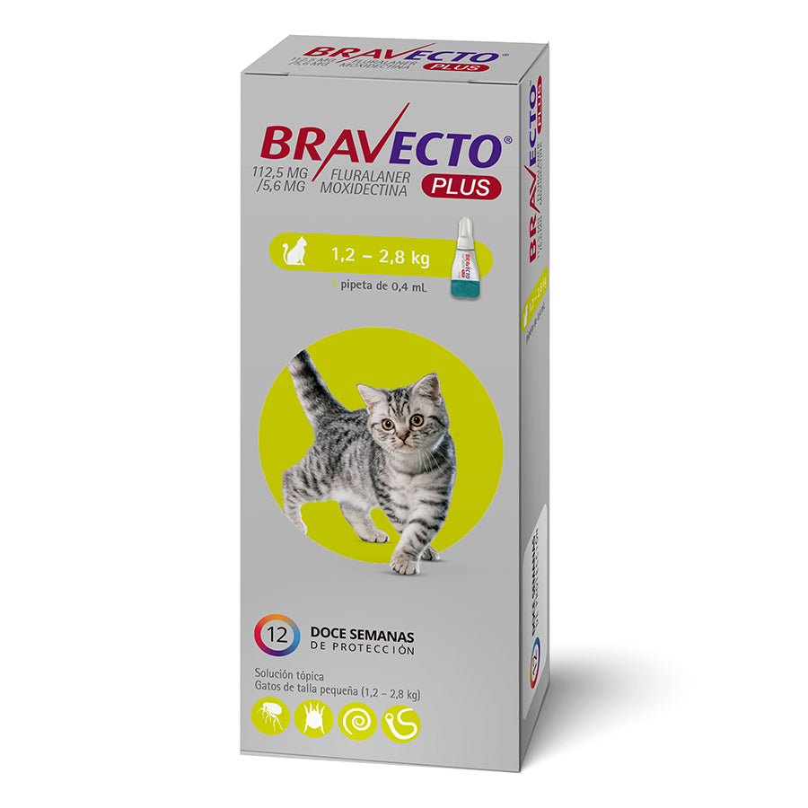 Bravecto Plus de  para gatos de 1.2 a 2.8 KG, 112.5 MG