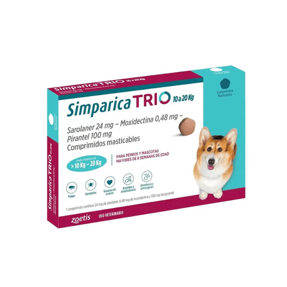 Simparica Trio 10 - 20kg antiparasitario para perros 1 Comprimido