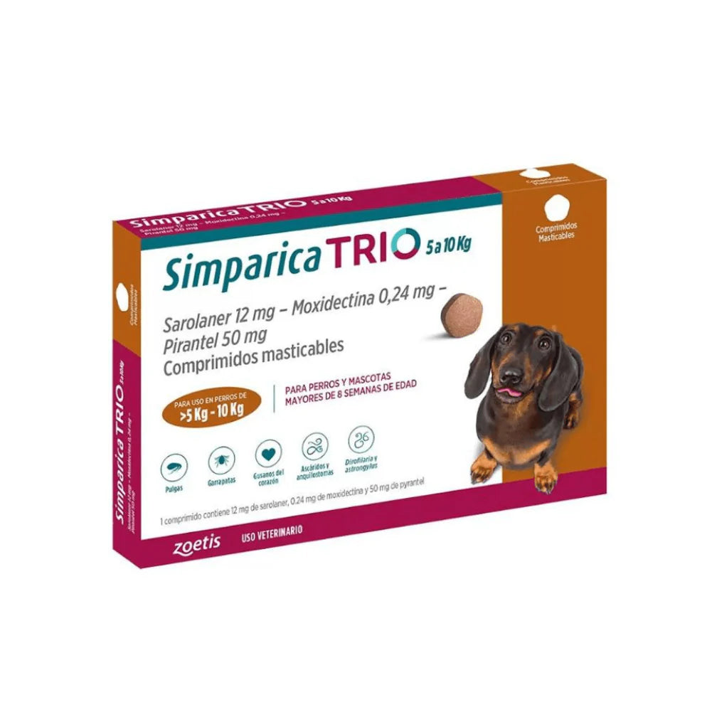 Simparica trio 5.1 - 10 kg antiparasitario para perros 3 comprimidos